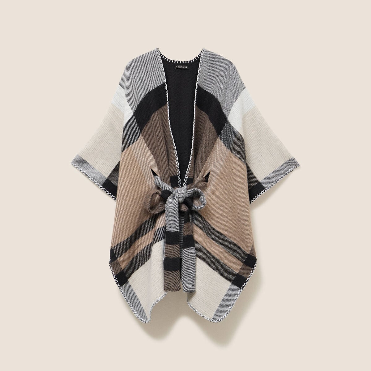 Poncho r&eacute;versible ceintur&eacute; noir femme