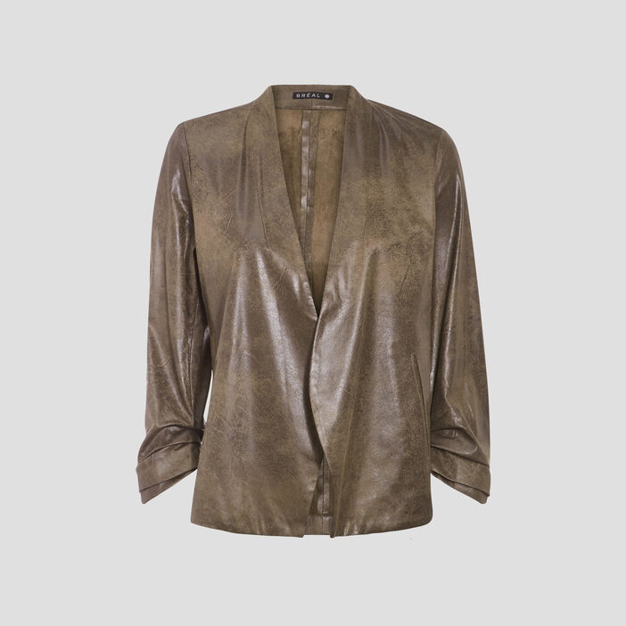 Veste droite col châle vert kaki femme
