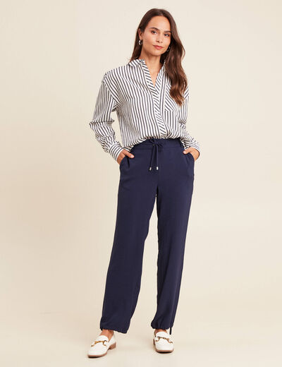 Pantalon large taille standard bleu foncé femme