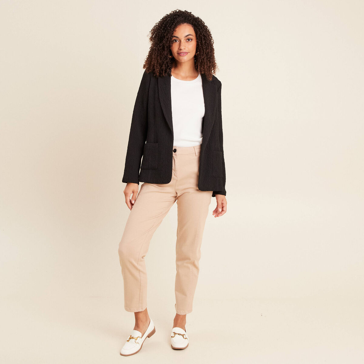 Pantalon boyfriend taille haute sable femme