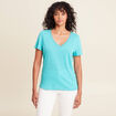 T-shirt manches courtes col en V bleu turquoise femme
