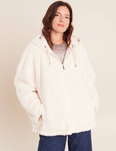 Parka r&eacute;versible courte &agrave; capuche ivoire femme