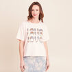 T-shirt col rond manches courtes rose clair femme