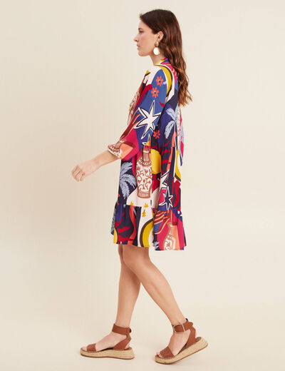 Robe courte évasée manches 3/4 bleu femme