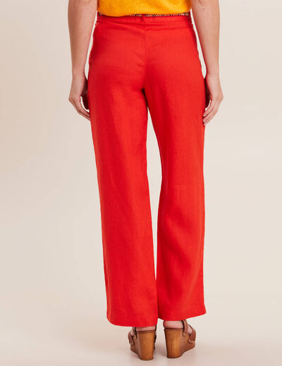 Pantalon large ceinturé orange femme