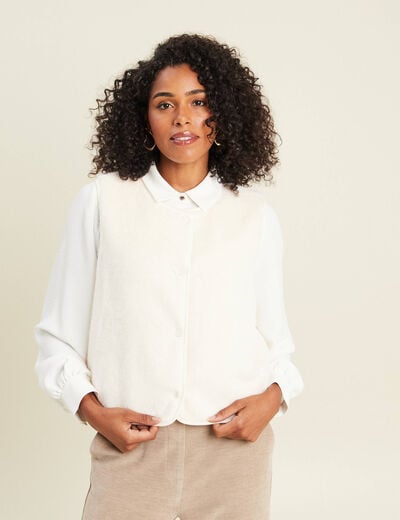 Gilet droit sans manches fausse fourrure ecru femme