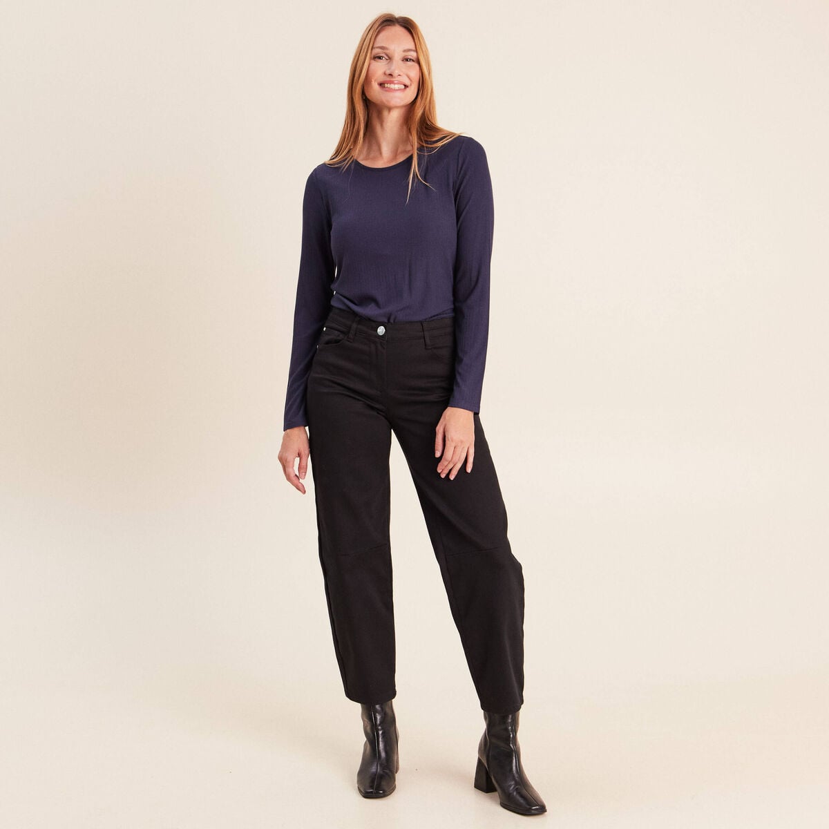 T-shirt thermique ajust&eacute; manches longues bleu marine femme