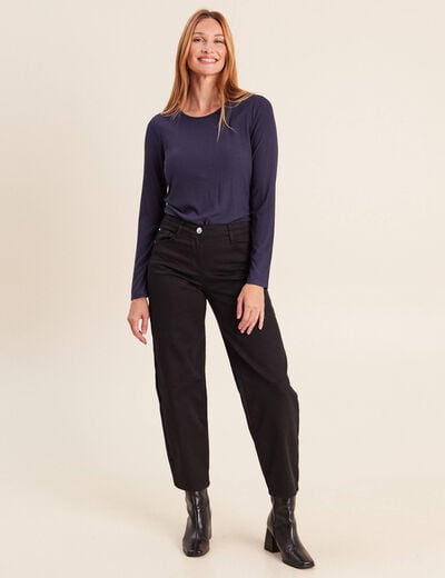 T-shirt thermique ajust&eacute; manches longues bleu marine femme