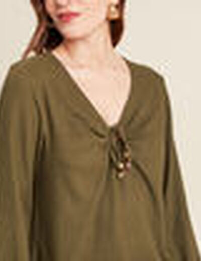 Blouse manches longues vert olive femme
