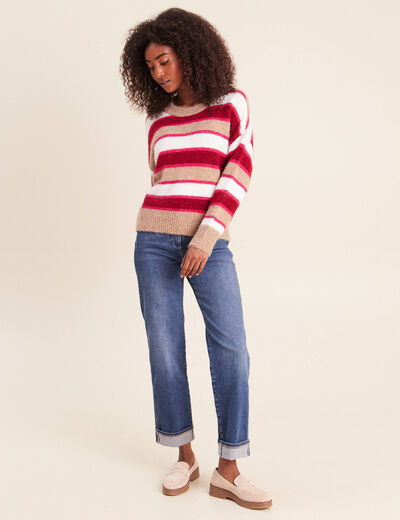 Pull col rond rose femme