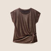 T-shirt manches courtes nou&eacute; marron cognac femme