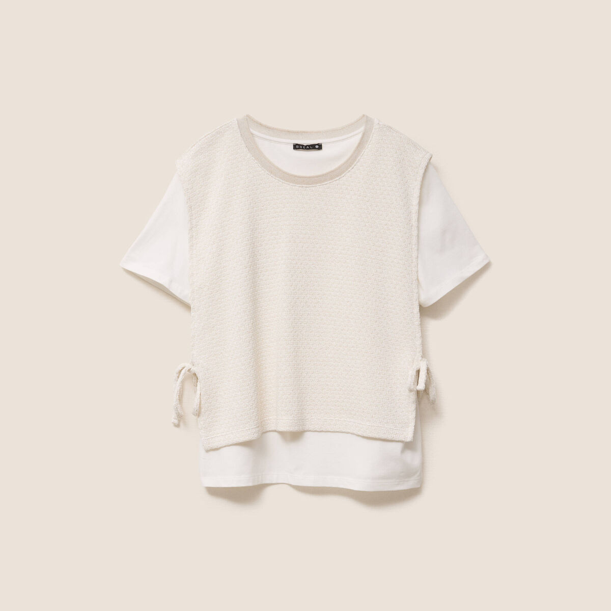 Pull col rond manches courtes ecru femme