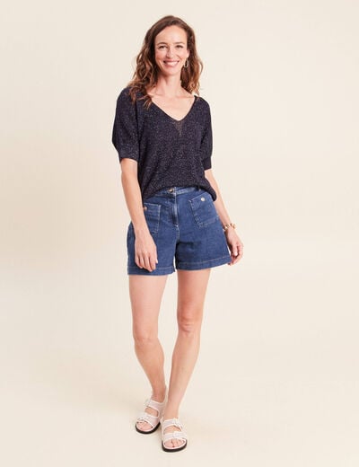 Pull col v bleu marine femme