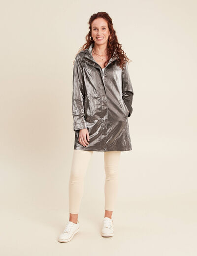 Parka à capuche métallisée vert kaki femme
