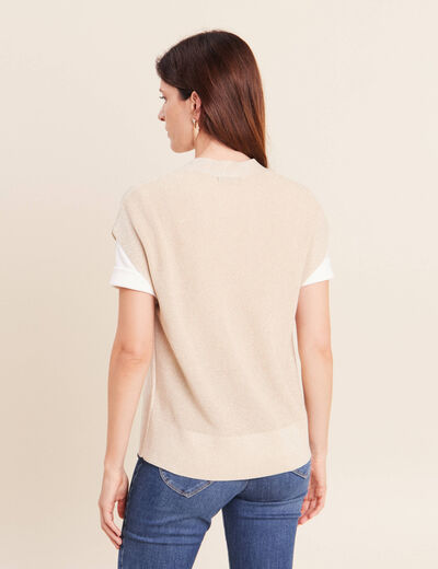 Gilet col v couleur or femme