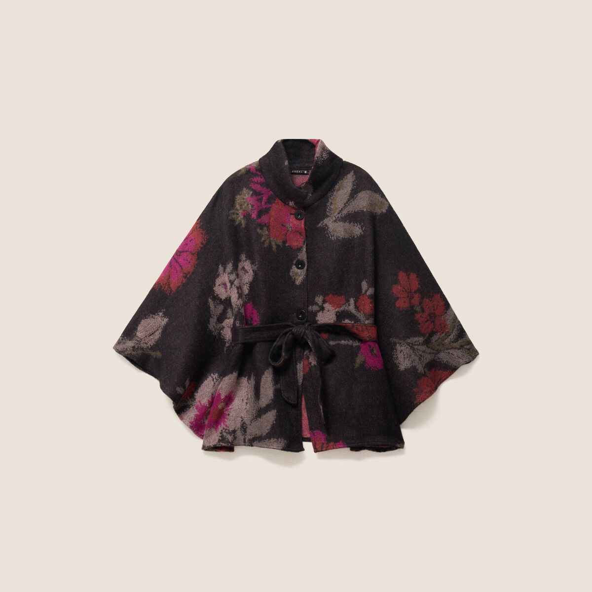 Poncho ceintur&eacute; jacquard multicolore femme