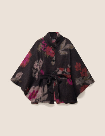 Poncho ceintur&eacute; jacquard multicolore femme
