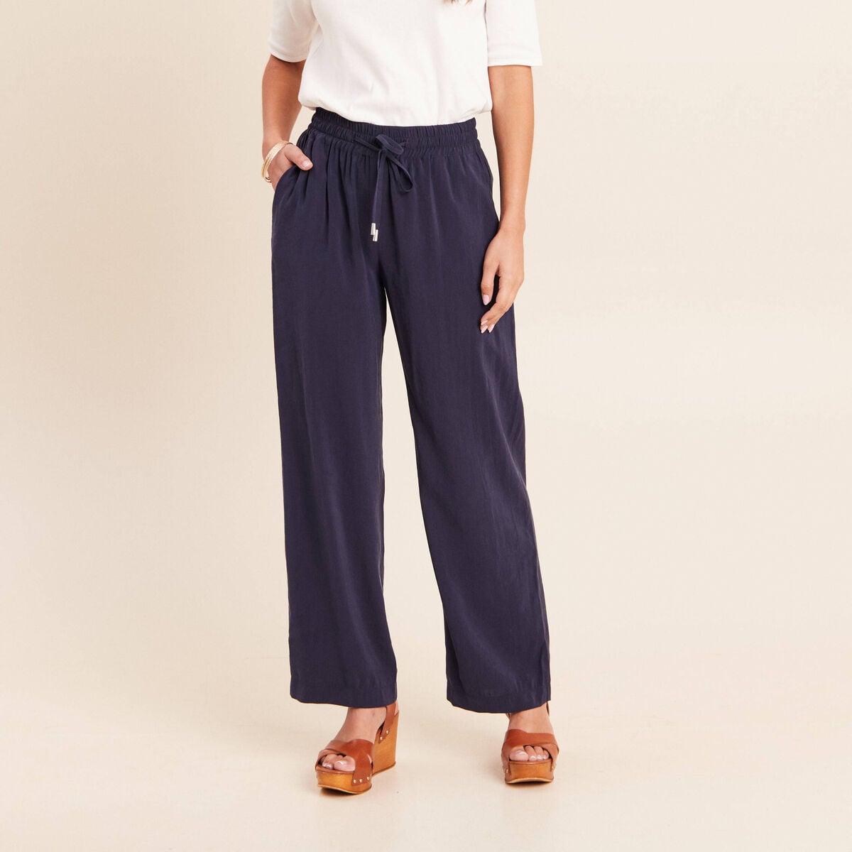 Pantalon large bleu marine femme
