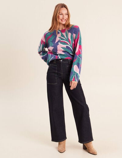 Pull col tunisien bleu femme