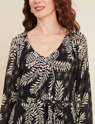 Robe évasée manches 3/4 noir femme