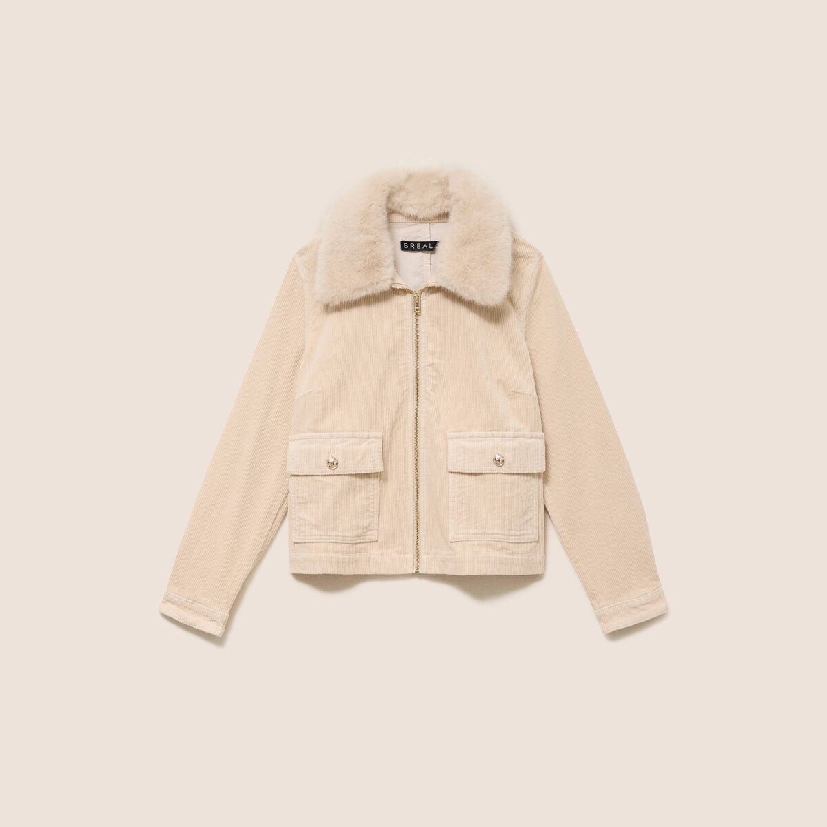 Blouson droit velours manches longues sable femme