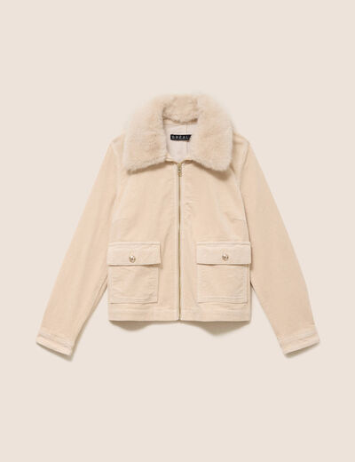 Blouson droit velours manches longues sable femme