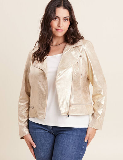 Veste esprit motard zippée couleur or femme