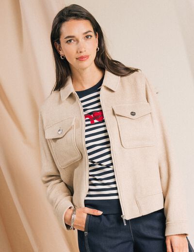 Veste manches longues doubl&eacute;e creme femme