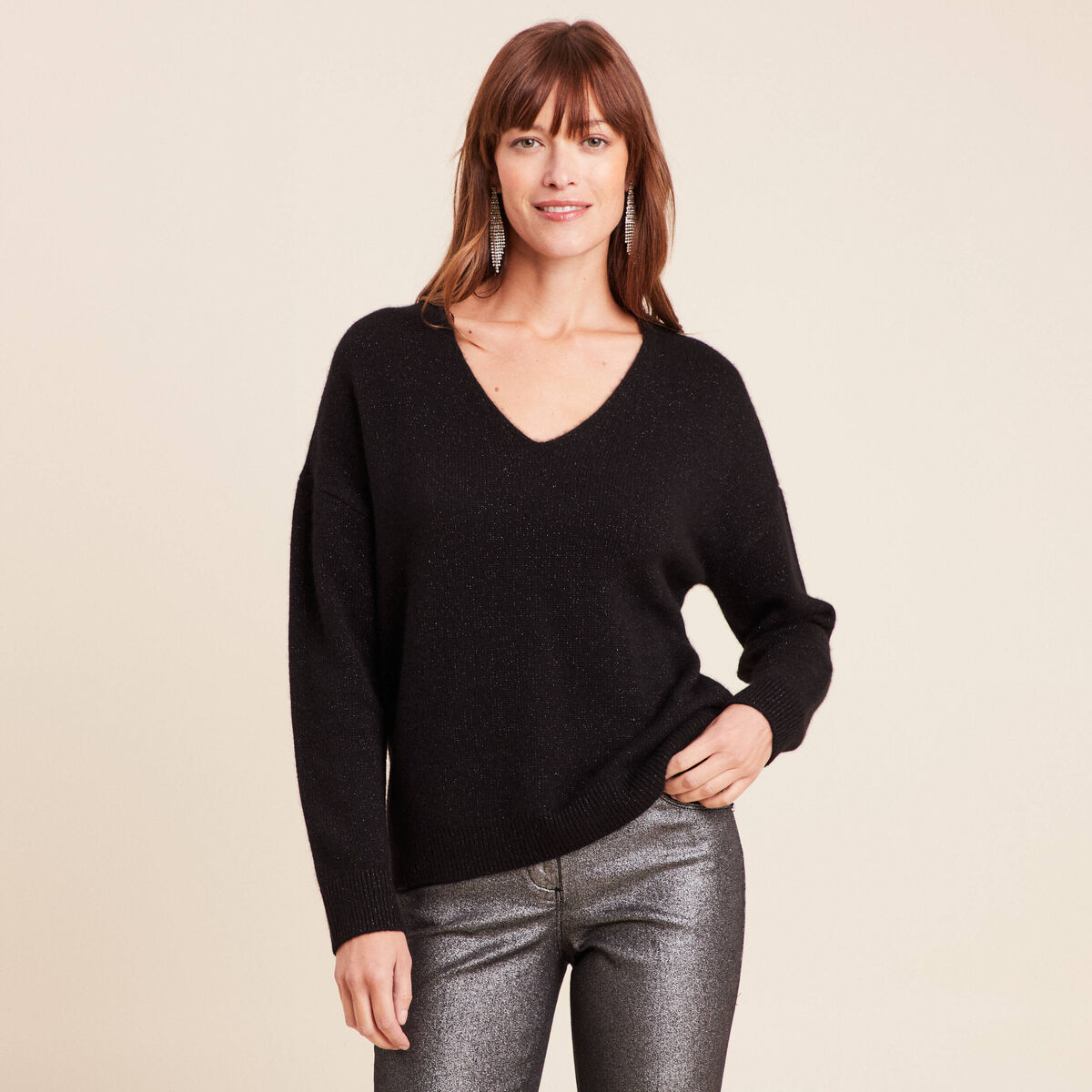 Pull en cachemire col v noir femme