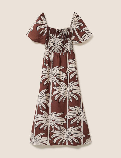 Robe longue &eacute;vas&eacute;e col carr&eacute; marron femme