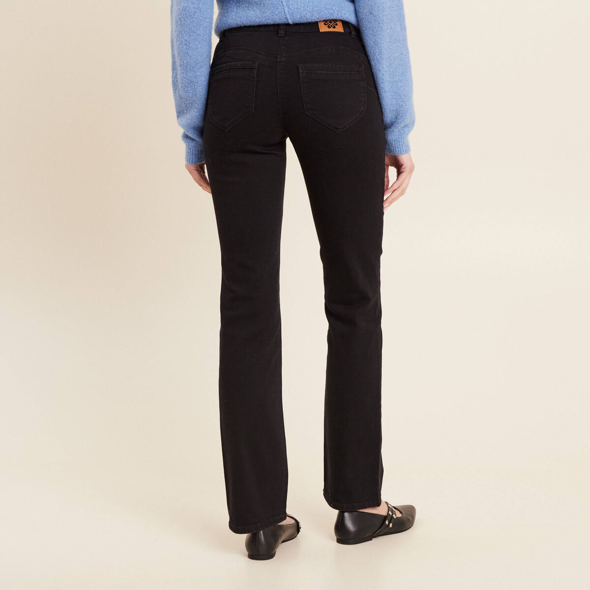 Jean droit taille basculée noir femme