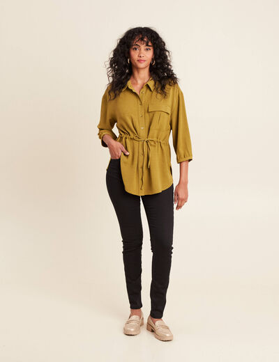 chemise droite longue manches longues vert kaki femme