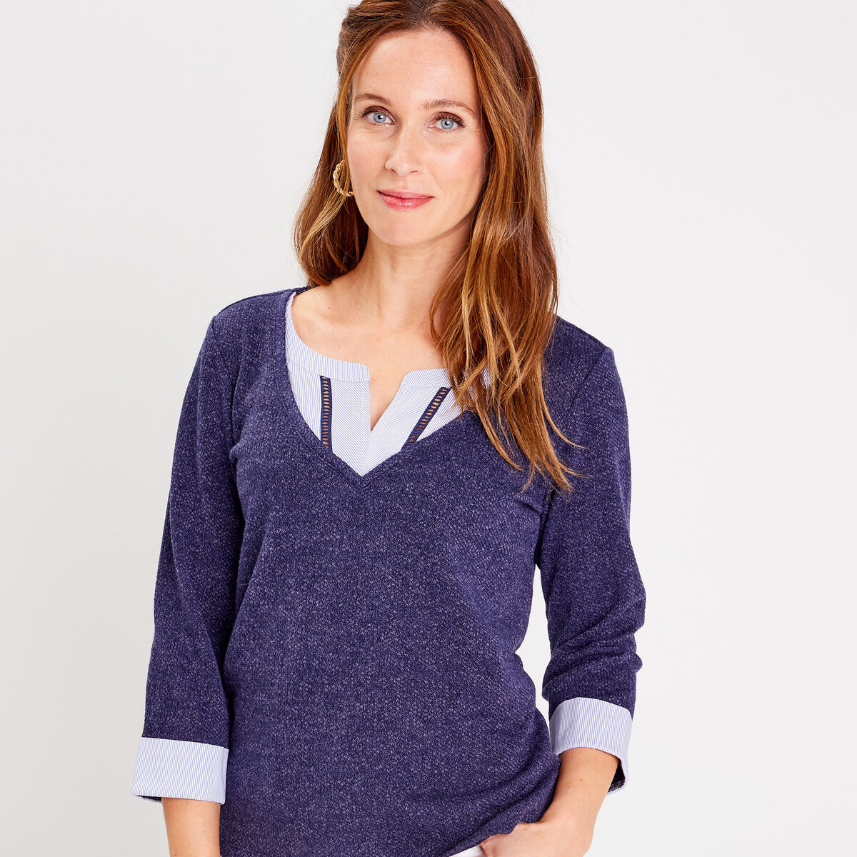 T-shirt manches 3/4 bleu marine femme