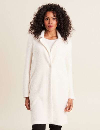 Gilet long boutonn&eacute; ecru femme