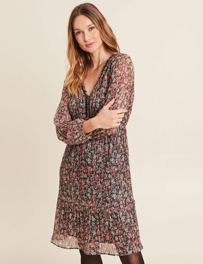 Robe fleurie à sequins évasée rose framboise femme