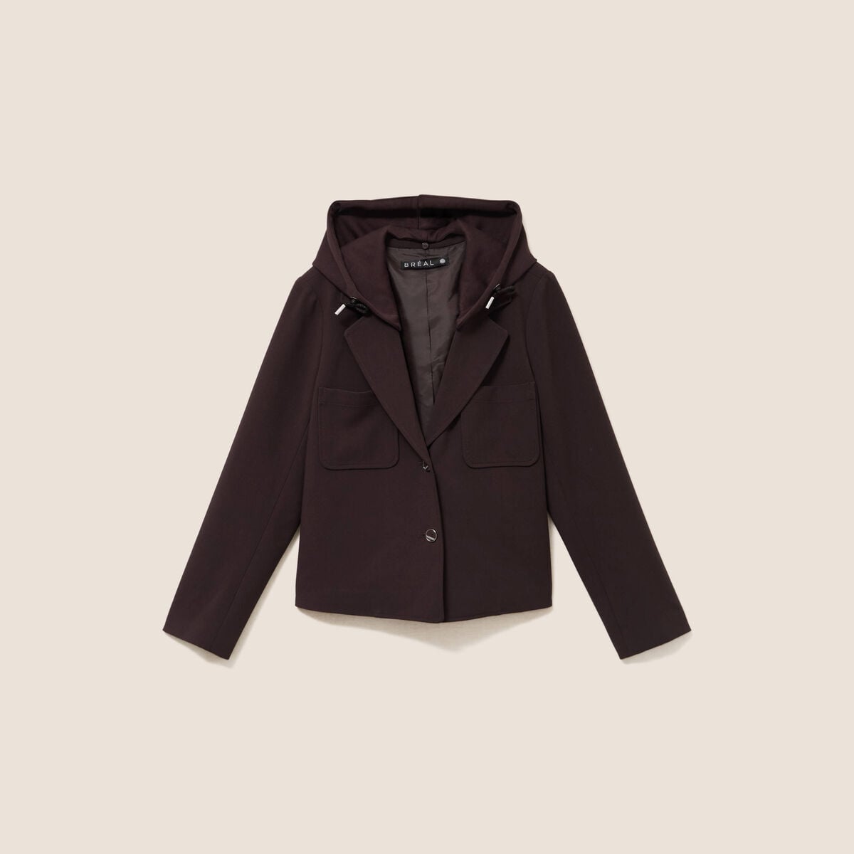 veste cintr&eacute;e doubl&eacute;e avec capuche marron fonc&eacute; femme