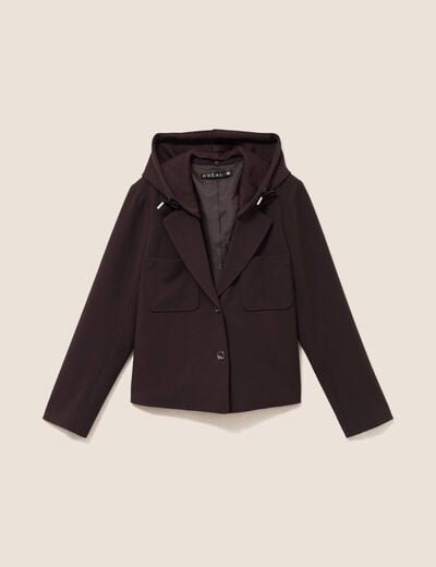 veste cintr&eacute;e doubl&eacute;e avec capuche marron fonc&eacute; femme
