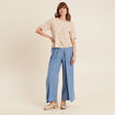 Pull col rond manches courtes beige femme