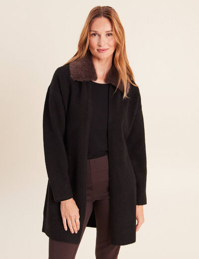 Gilet droit long col chemise noir femme