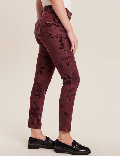 Jean ajusté taille standard bordeaux femme