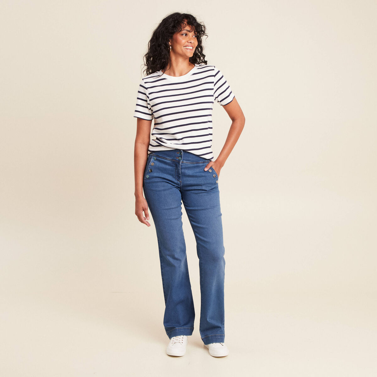 Jean bootcut taille haute denim stone femme