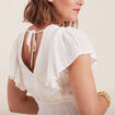 Robe droite fluide smockée ecru femme