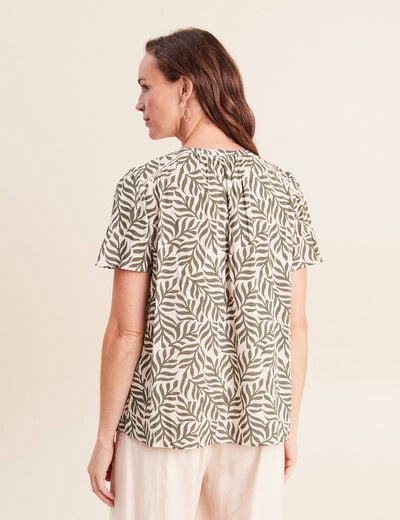 Blouse col v manches courtes fluide vert femme