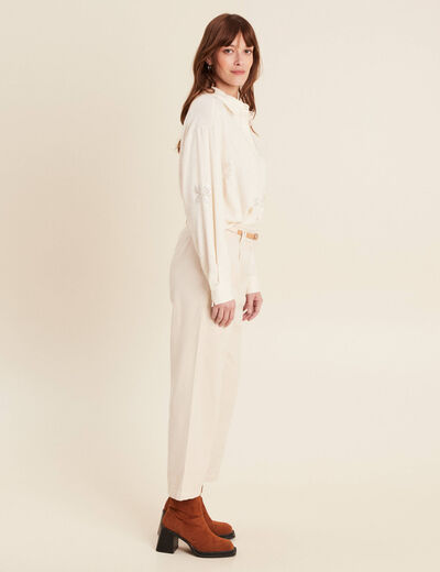 Pantalon large 7/8ème à pinces ivoire femme