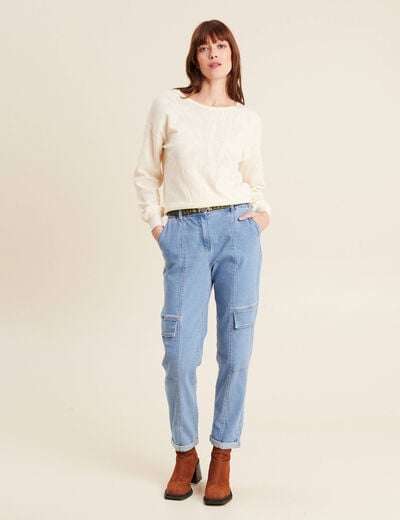 Pull manches longues ajouré ecru femme