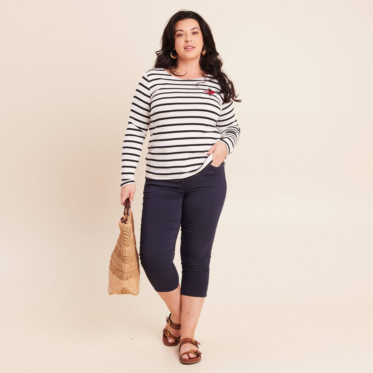 Pantacourt magique Le L&eacute;ger coupe droite bleu marine femme