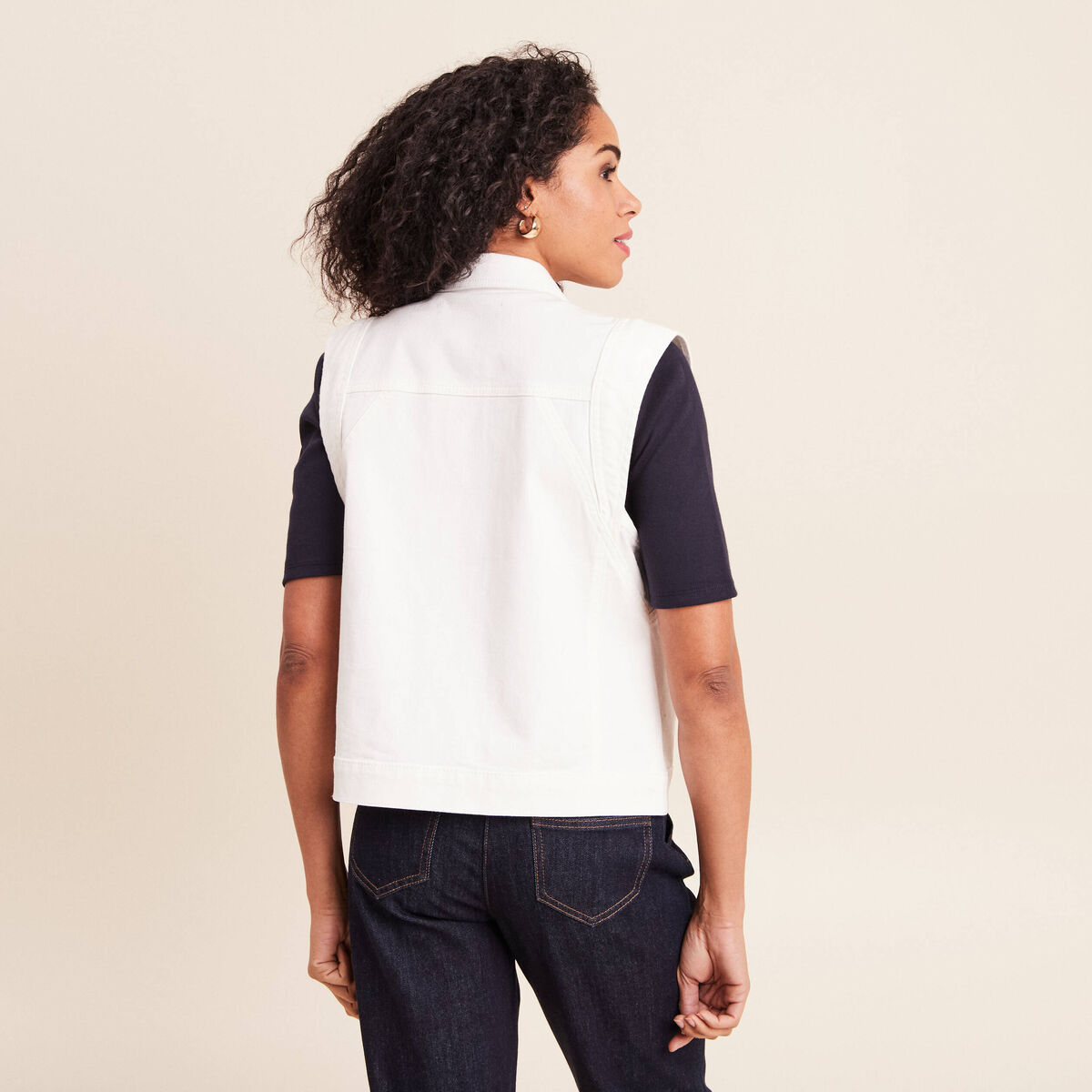 Veste sans manches en jean ecru femme