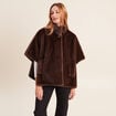 Poncho cape doubl&eacute; marron fonc&eacute; femme
