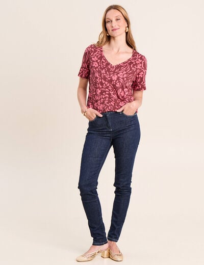 T-shirt col V manches courtes rose femme