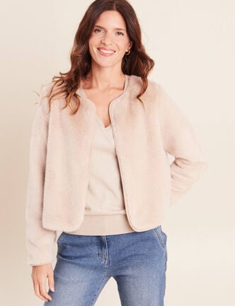 Veste manches longues fausse fourrure sable femme